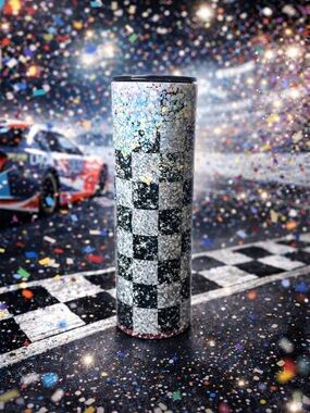 Silver & Black Checkered Insulated Water Bottle - Slim Tumbler